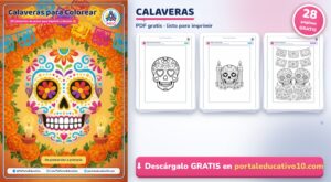 Calaveras para Colorear de Día de Muertos (PDF Gratis)
